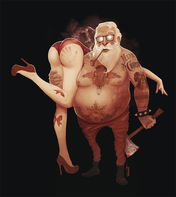 Mercenary Garage Design Dublin Ireland Custom Motorcycle Workshop Art Illustration Biker Santa Claus Tattoo Axe Girl CCCP Soviet Russia USSR Забавные рисунки by Vincent Hachen.jpg